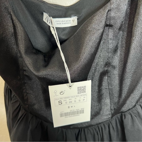 Zara Dress Women Small Black Satin Top Fit & Flared Mini Sleeveless Square B26 - Picture 11 of 11